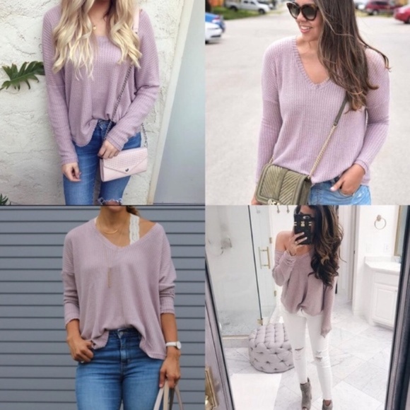 Socialite Tops - Socialite mauve purple waffle thermal shirt